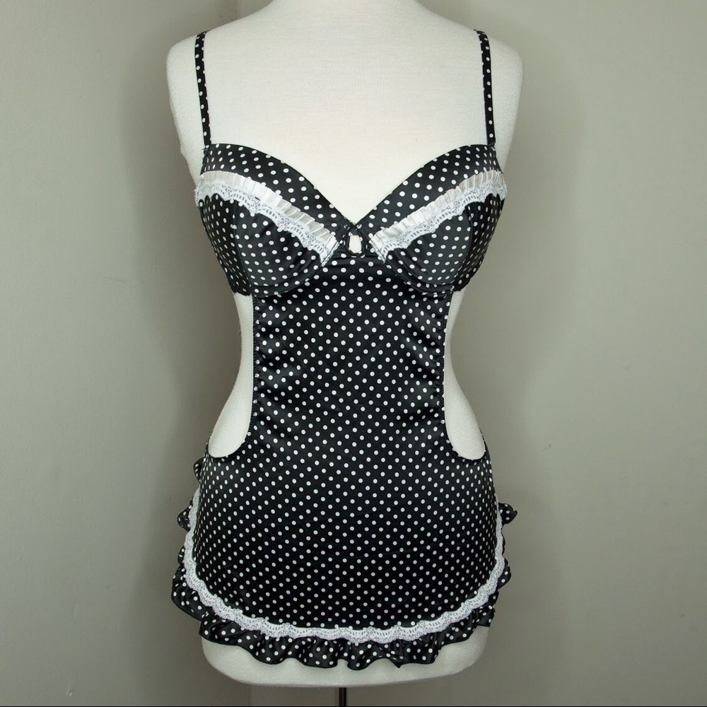 Jezebel Black White Polka Dot White Ruffle Teddy